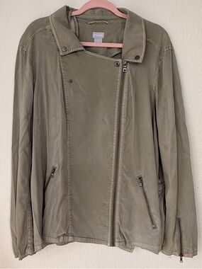 Chico’s Olive Green Lightweight Utility Jacket XL Effortless Casual Layering